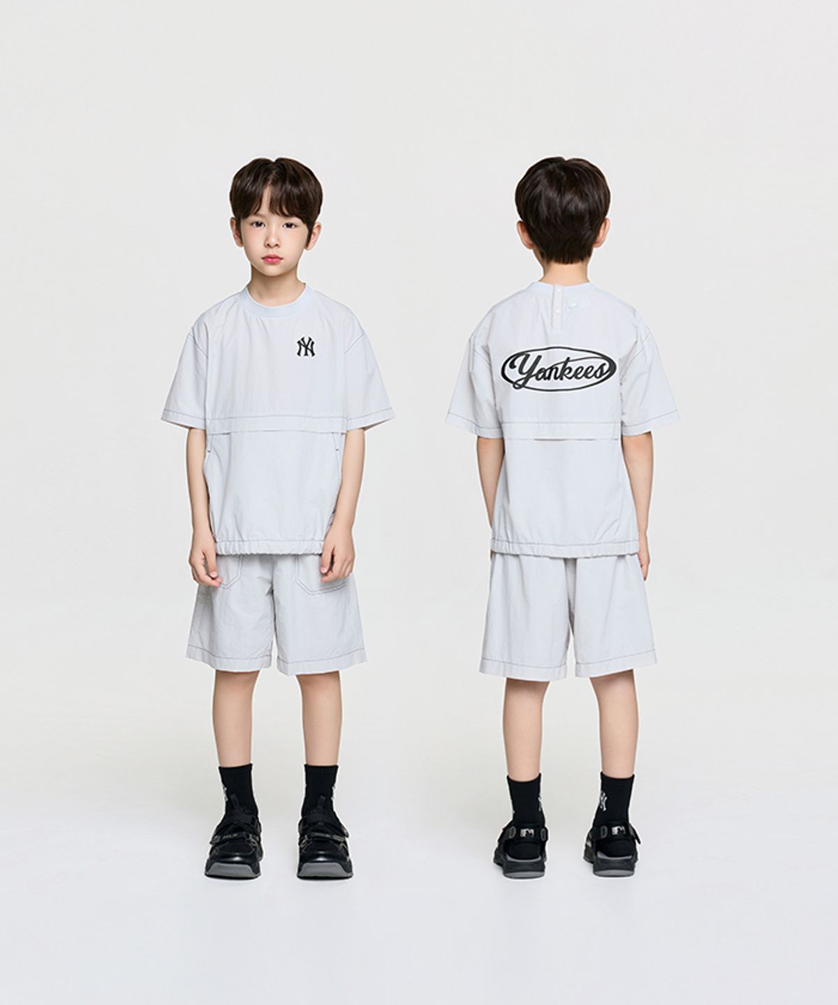 엠엘비 키즈(MLB KIDS) 아웃도어 베이직 우븐 티셔츠세트 NY (L.Grey)