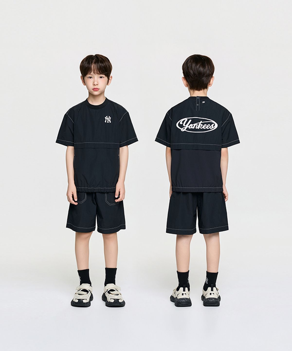 엠엘비 키즈(MLB KIDS) 아웃도어 베이직 우븐 티셔츠세트 NY (Black)