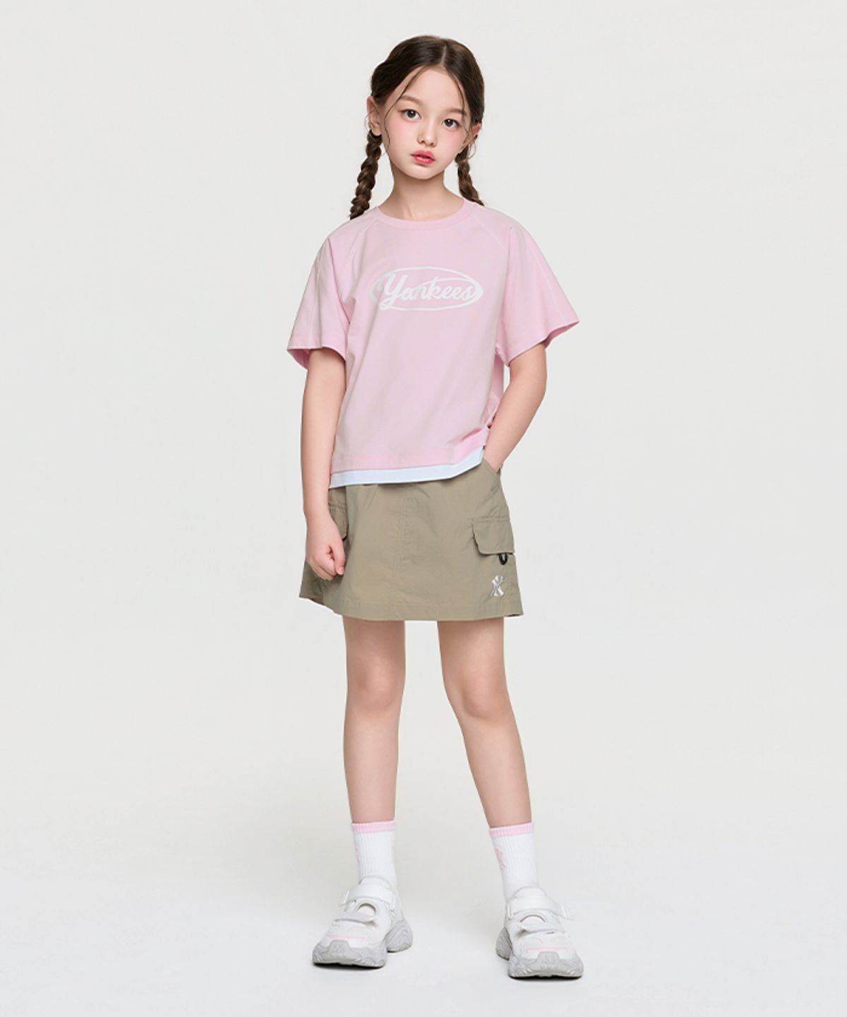 엠엘비 키즈(MLB KIDS) 아웃도어 베이직 치마바지 티셔츠세트(여아) NY (L.Pink)