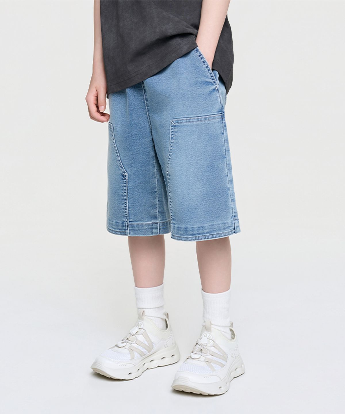 엠엘비 키즈(MLB KIDS) 베이직 저지데님 더블니 반바지 NY (Blue)
