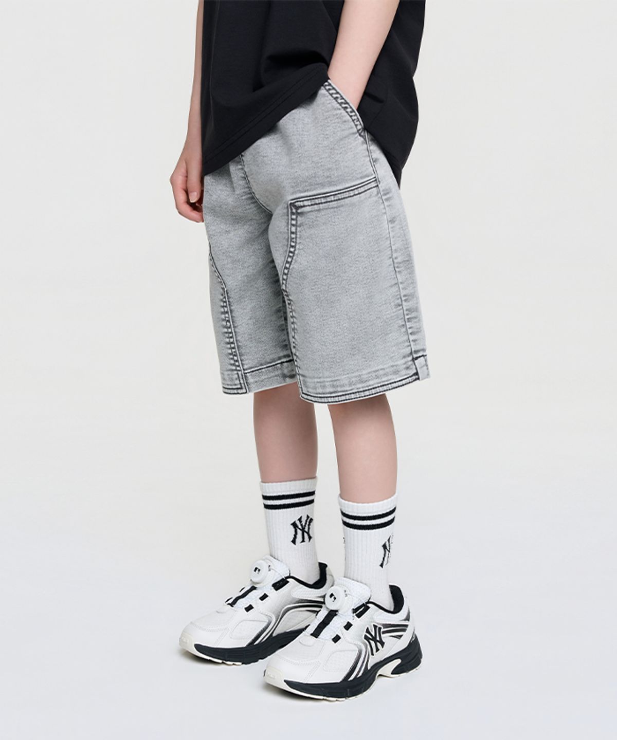 엠엘비 키즈(MLB KIDS) 베이직 저지데님 더블니 반바지 NY (L.Grey)