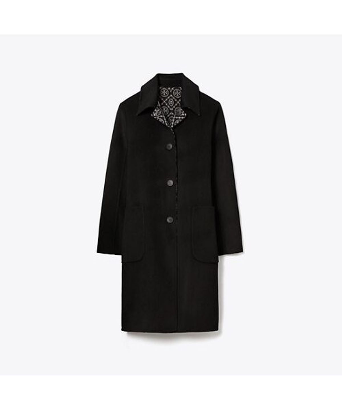 토리버치(TORYBURCH) 자카드 티 모노그램 울 코트 - 블랙 / 티 모노그램 자카드 콤비