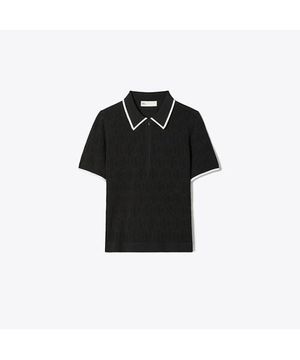 티 모노그램 코튼 포인텔 집 폴로 - 블랙 / 화이트