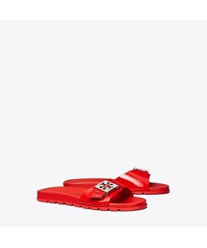 버클 슬라이드 - 립스틱 레드 / 실버