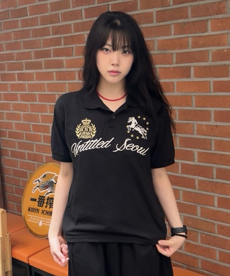 언타이틀 크레스트 폴로 크롭 반팔 블랙