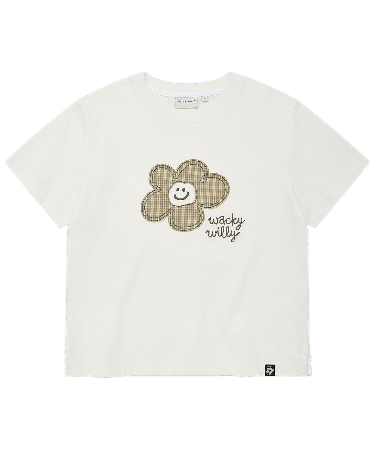 와키윌리(WACKY WILLY) 우먼스 릴리 아플리케 세미크롭 반팔티셔츠 화이트