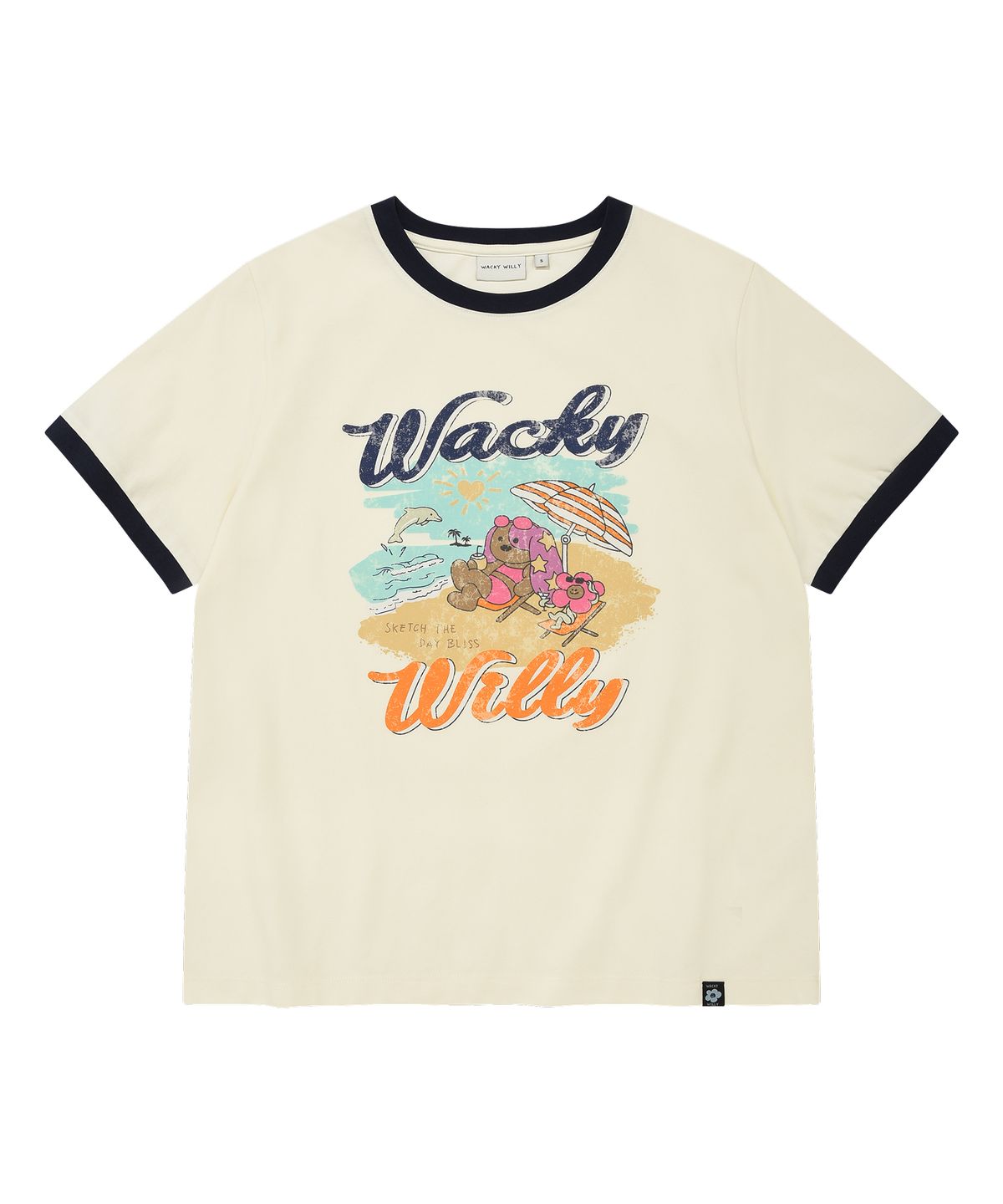 와키윌리(WACKY WILLY) 우먼스 썸머그래픽 링거 세미오버 반팔티셔츠 크림