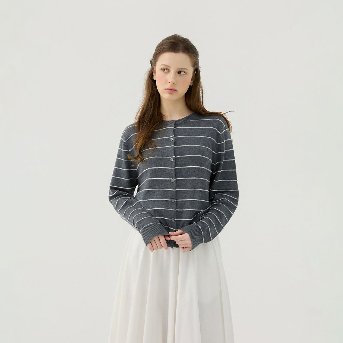 마틴골프(MARTINE GOLF) Soft Line Stripe Knit Cardigan_CHARCOAL