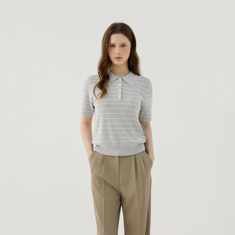 Stripe Collar Knit Pullover_M/GRAY