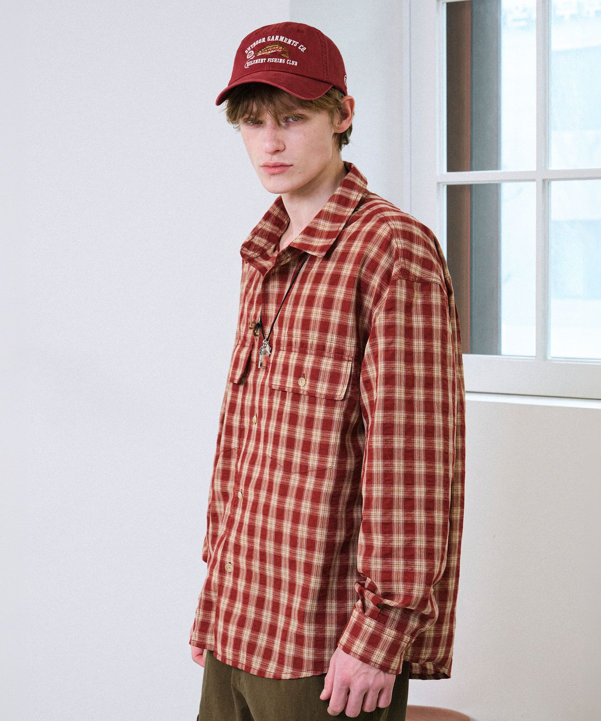 힐리먼트(HELEMENT) 밀로 더블 포켓 체크 셔츠 (RED)
