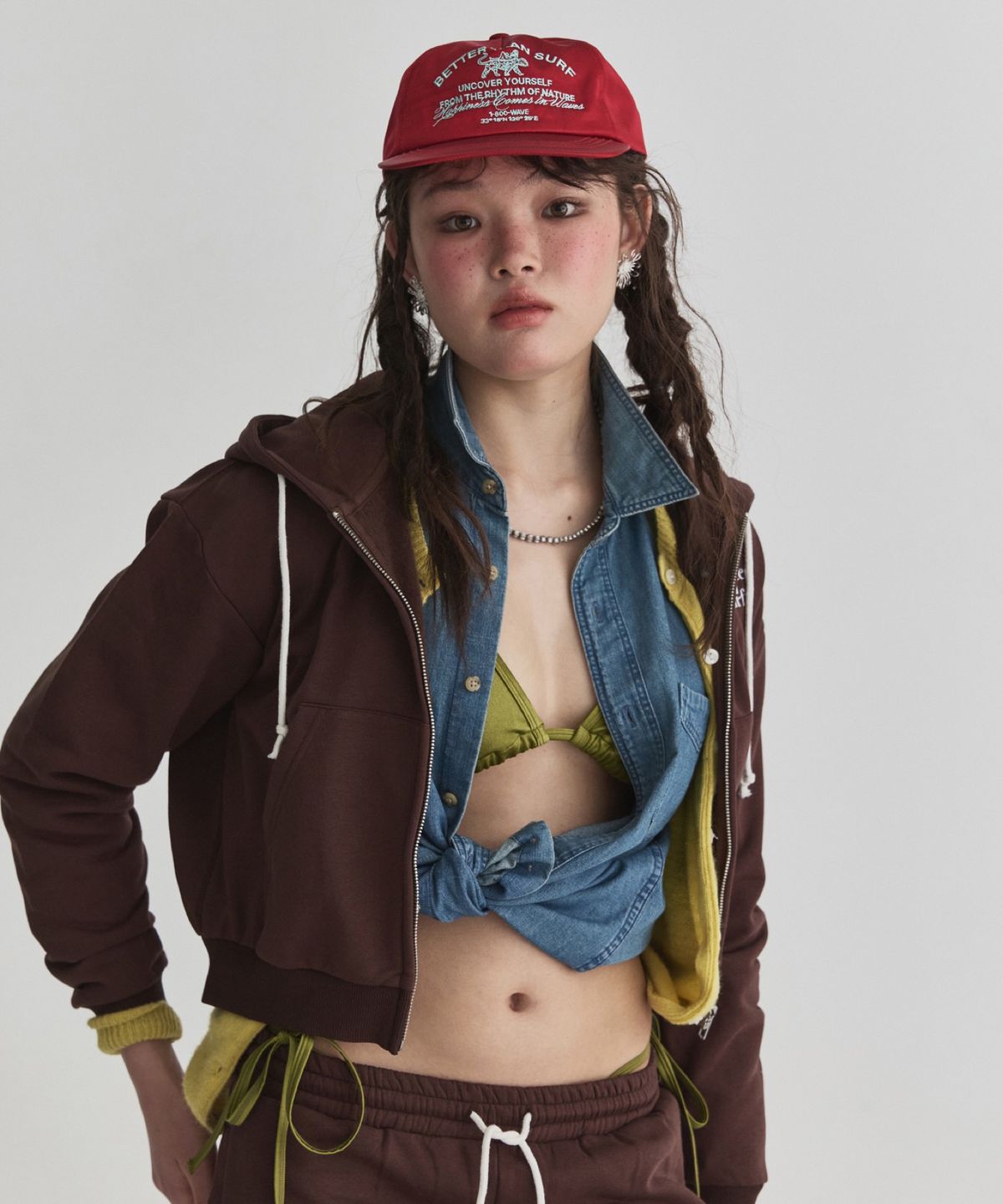 배러댄서프(BETTER THAN SURF) EUPHORIA CROP ZIPUP HOODIE - BROWN