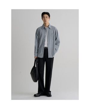 스트라이프 오버핏 셔츠  네이비