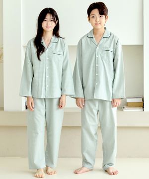 핑코코 2079 민트체크 주니어 긴팔 잠옷 파자마세트