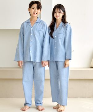 핑코코 2088 블루체크 긴팔 주니어 잠옷 파자마세트