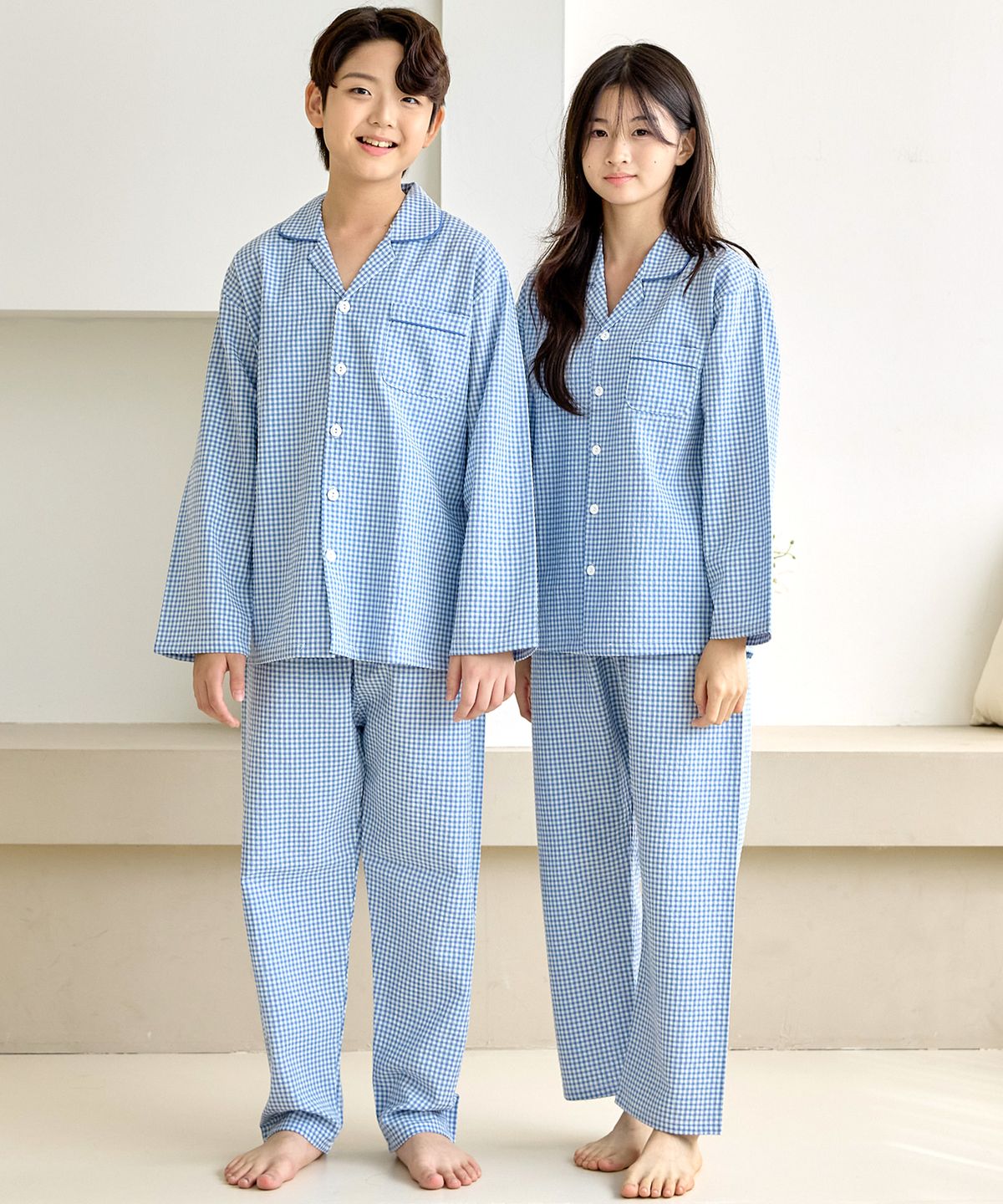 핑코코(PINGCOCO) 2088 블루체크 긴팔 주니어 잠옷 파자마세트