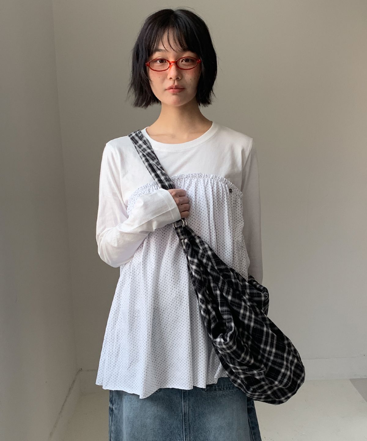 론론(RONRON) DOT FRILL LAYERED LONG SLEEVE WHITE