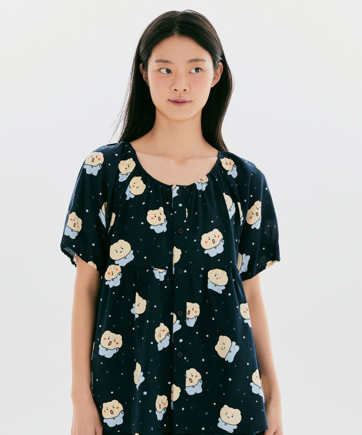 스파오(SPAO) [망그러진곰] 셔링 파자마(NAVY)_SPPPG23U08