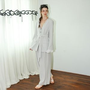 DD_Tailored jacket and wide leg pants set_LIGHT GRAY