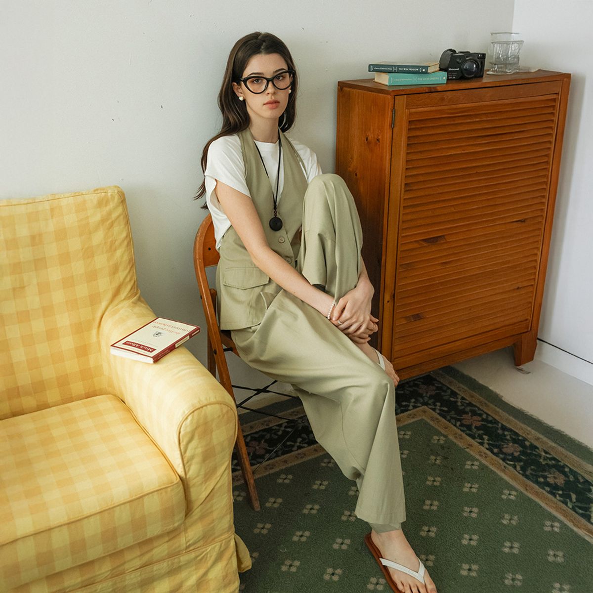 던드롭(DUNDROP) DD_Button vest and wide leg pants set_BEIGE