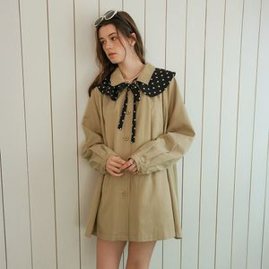DD_Polka dot collar ribbon detail jacket_BEIGE