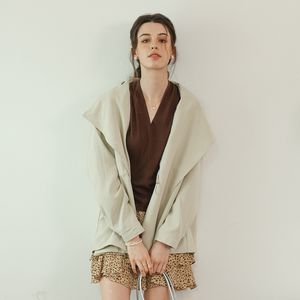 DD_Draped collar lightweight jacket_LIGHT BEIGE