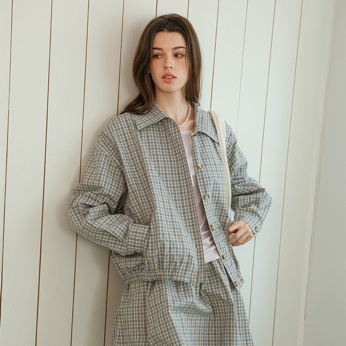 던드롭(DUNDROP) DD_Check elastic hem jacket_BLUE