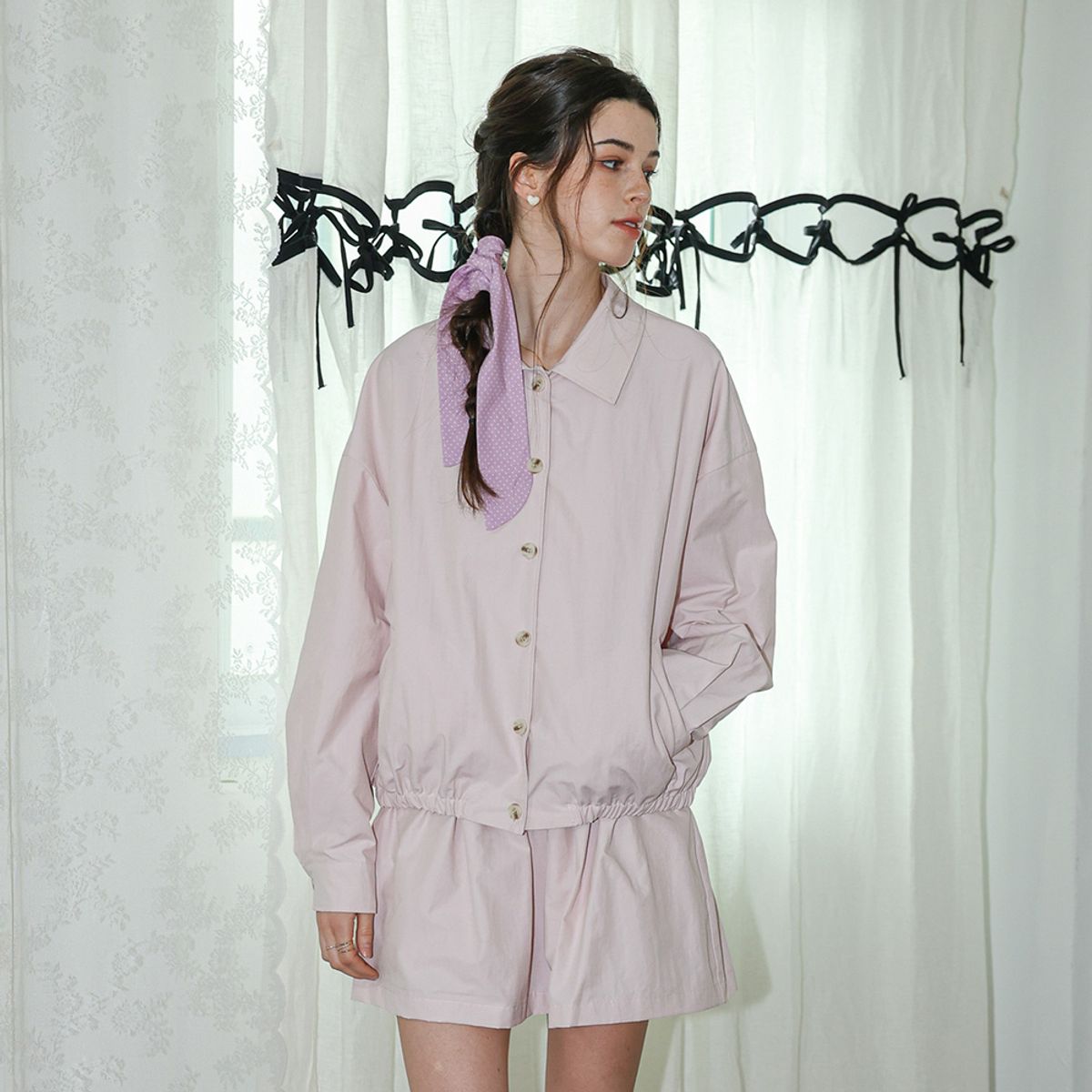 던드롭(DUNDROP) DD_Cotton elastic hem jacket_PINK
