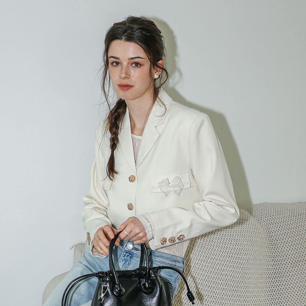 던드롭(DUNDROP) DD_Cropped tailored jacket_IVORY