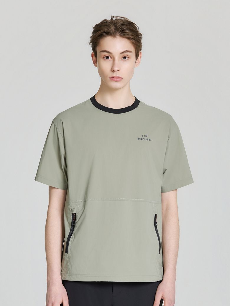 HERITAGE (헤리티지) 남성 우븐 반팔 라운드 티셔츠_Light Khaki