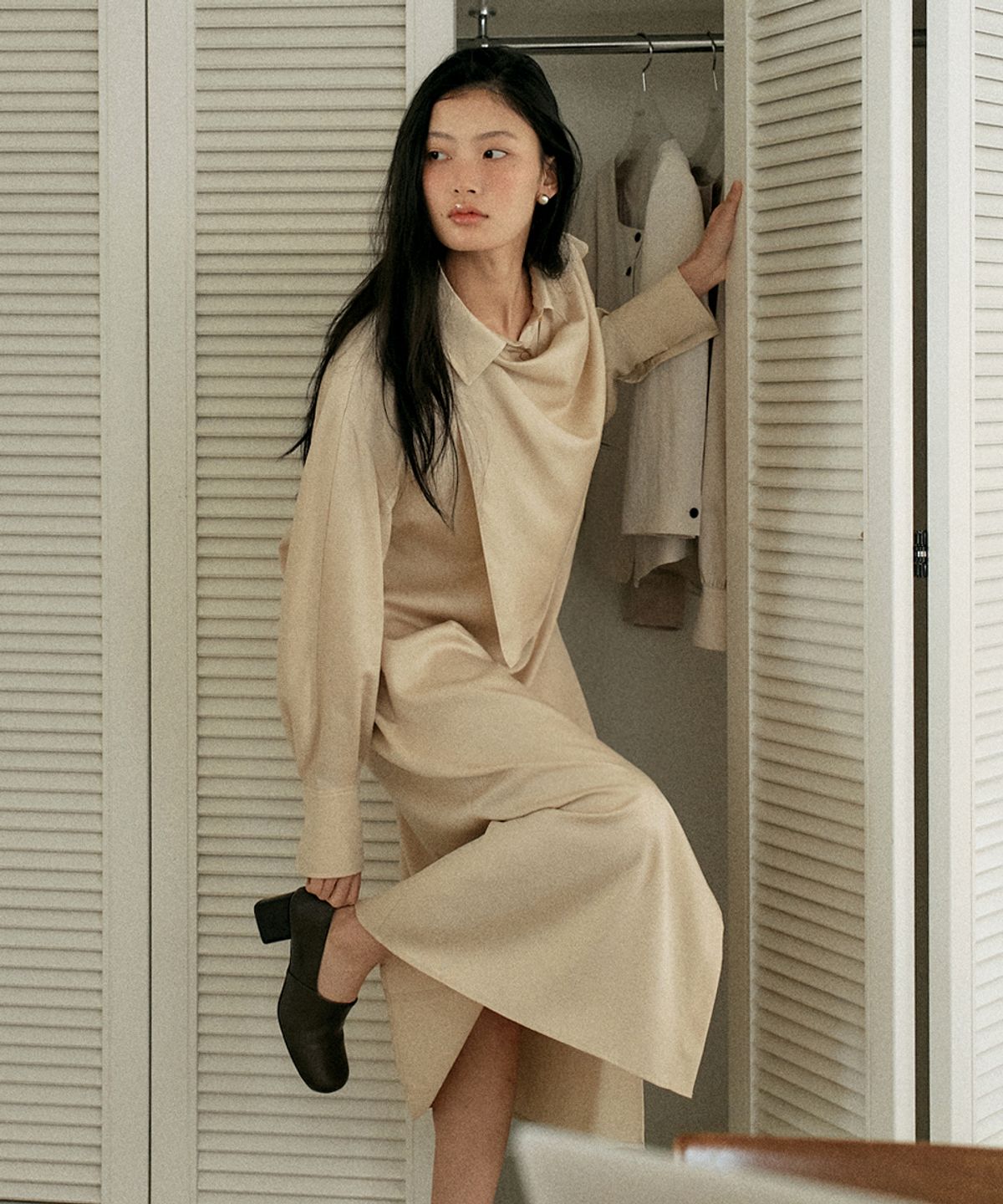 토와브(TOWAV) LAYER SHIRT DRESS_CREAM YELLOW