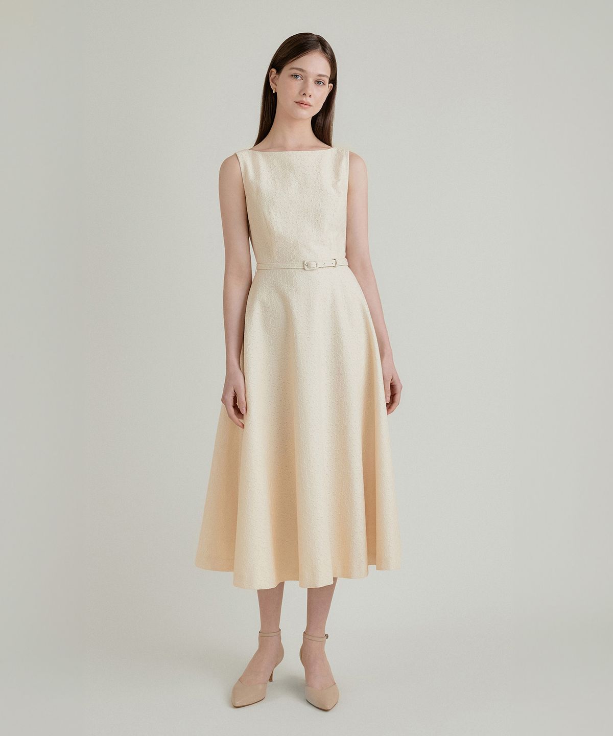 토와브(TOWAV) SAGE BOAT NECK DRESS_CREAM