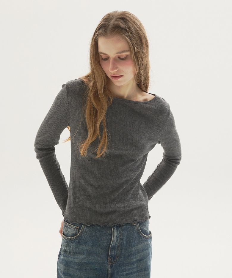 Slim fit boat neck t-shirt  _Charcoal grey