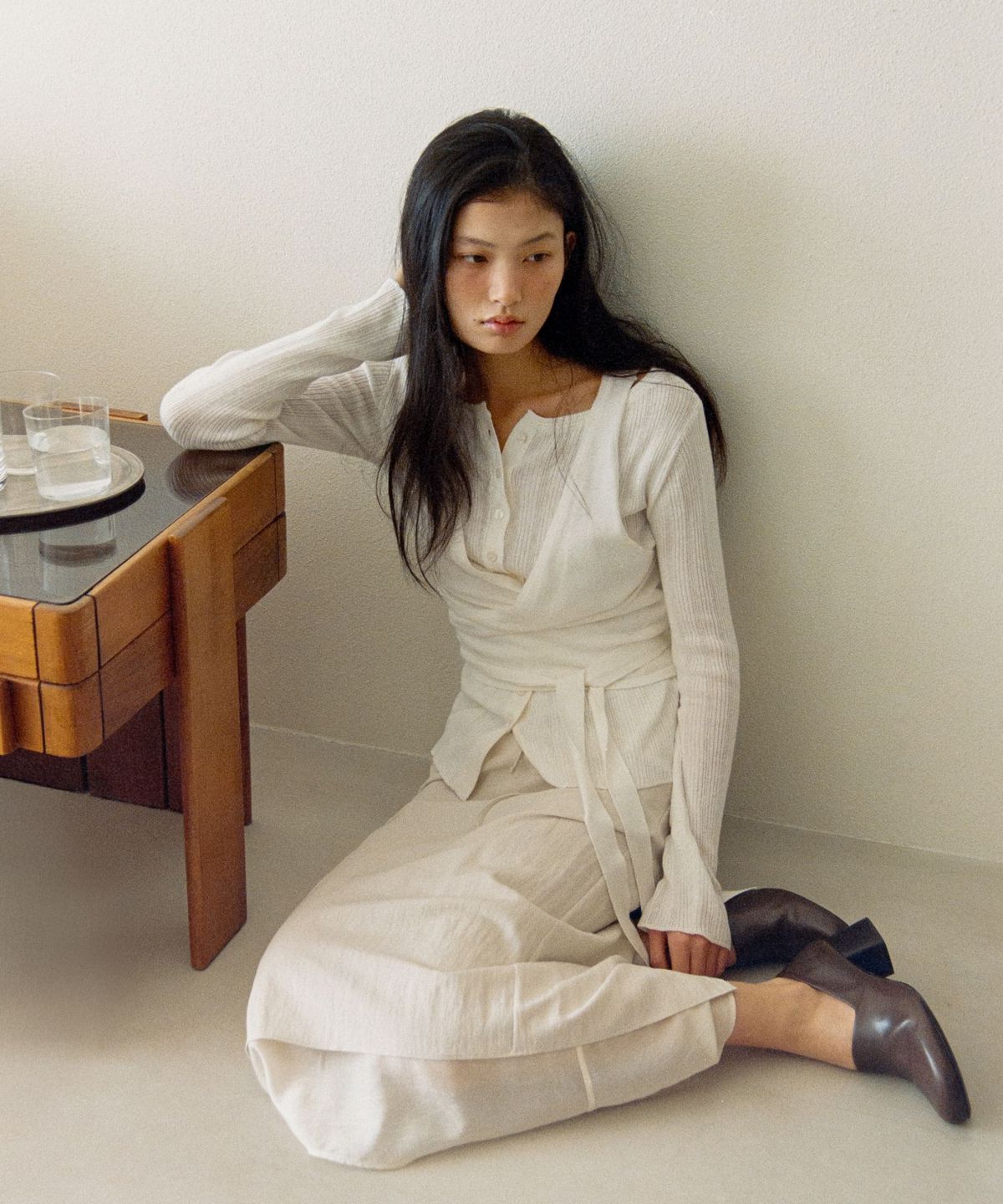 토와브(TOWAV) OSS WRAP CARDIGAN SET_IVORY