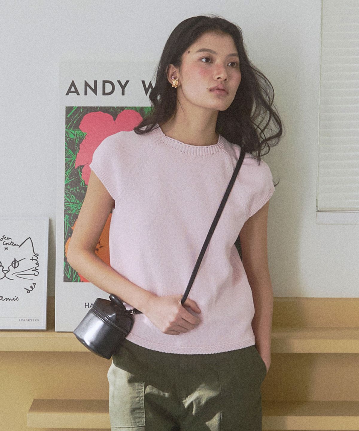 뉴루키(NEW LOOKY) Feminine short-sleeved knit_Light pink