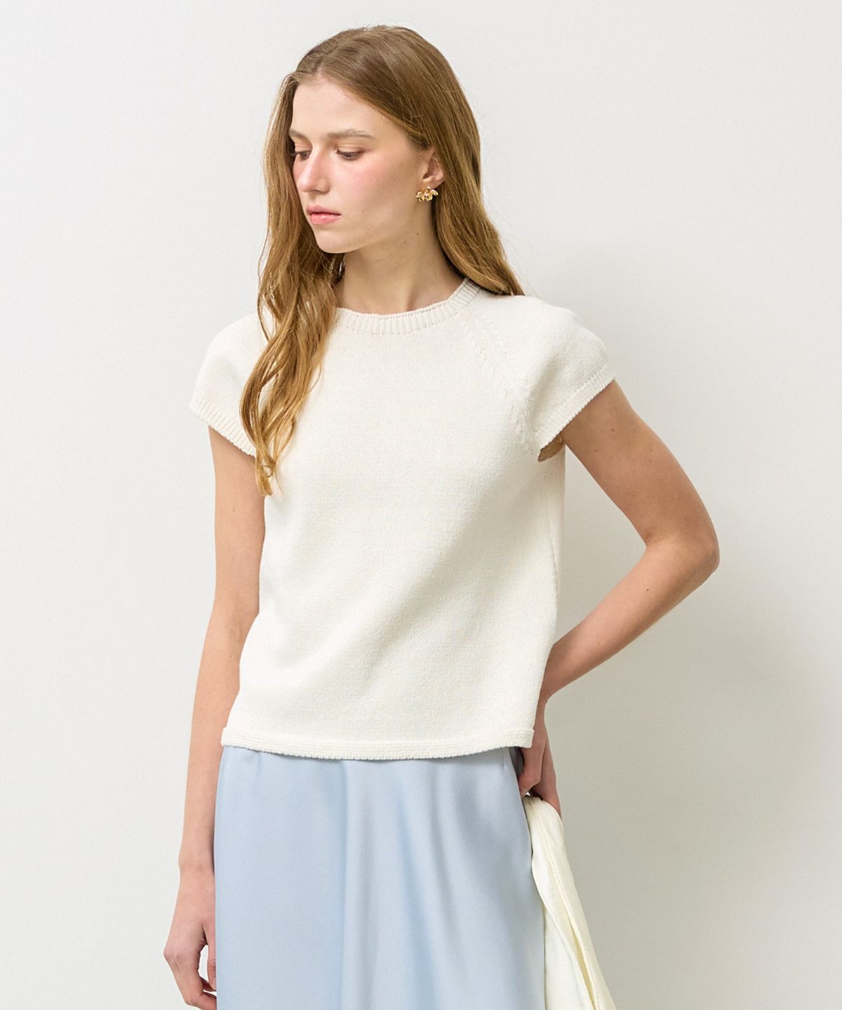 뉴루키(NEW LOOKY) Feminine short-sleeved knit_Ivory