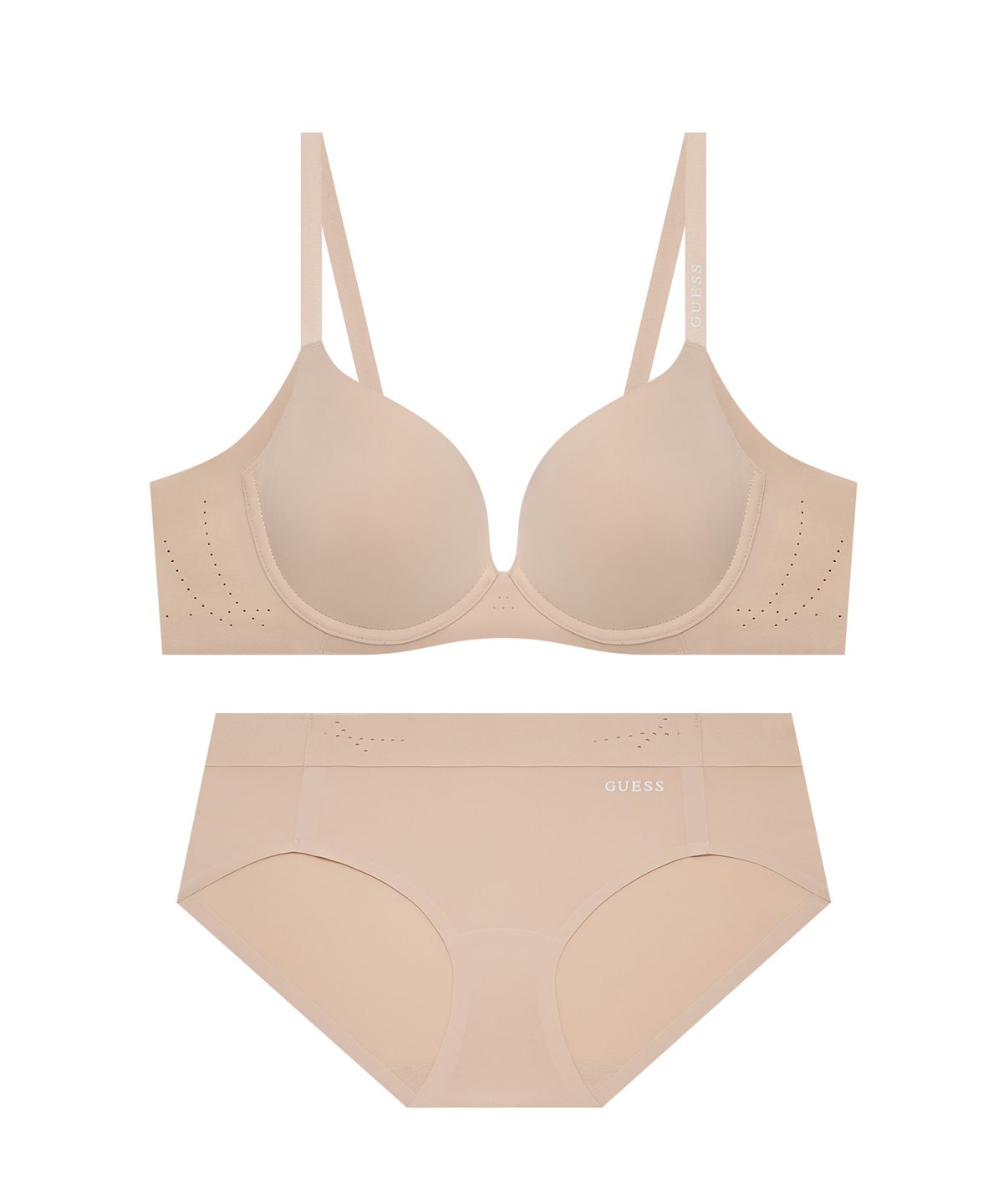 게스언더웨어(GUESS UNDERWEAR) [CD전용] 에어리 펀칭 프리컷 와이어 브라 팬티 - 베이지