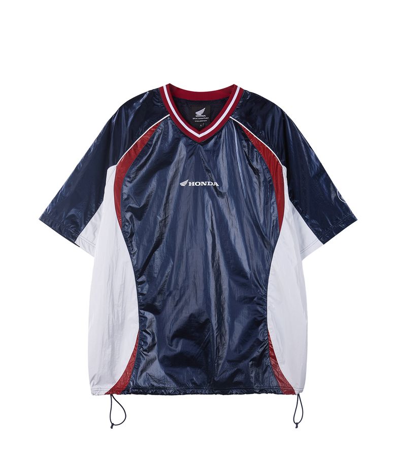 Glosy Nylon V Neck Short Sleeve Navy