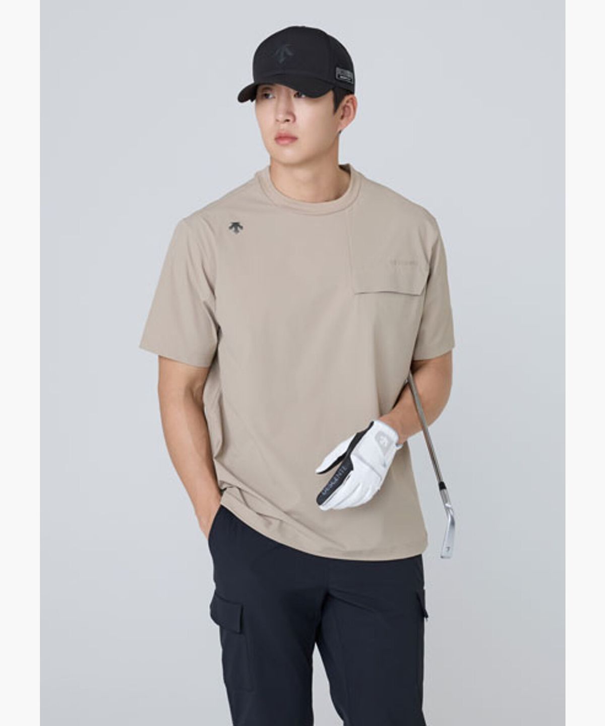 데상트 골프(DESCENTE GOLF) 남성 우븐 라운드 반팔 티셔츠  DR12MFNS31
