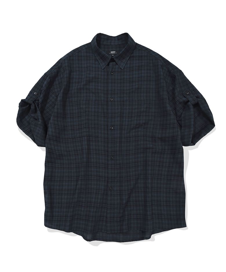CHECK ROLL-UP HALF SHIRT (NAVY)