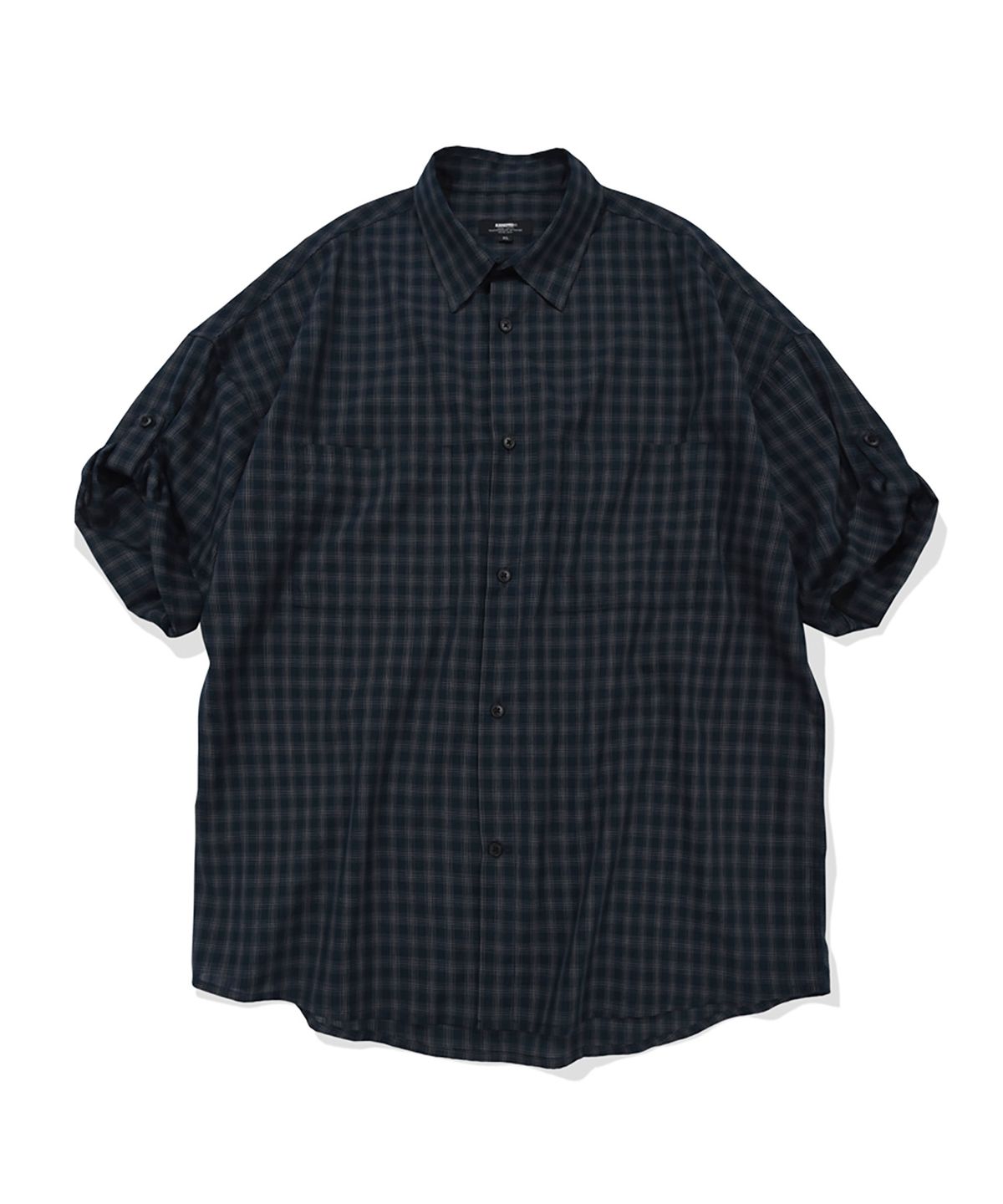 카네이테이(KANEITEI) CHECK ROLL-UP HALF SHIRT (NAVY WHITE)