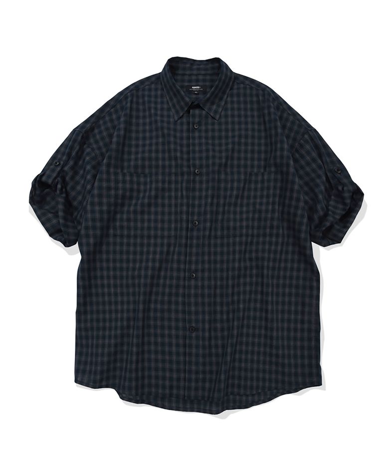CHECK ROLL-UP HALF SHIRT (NAVY WHITE)