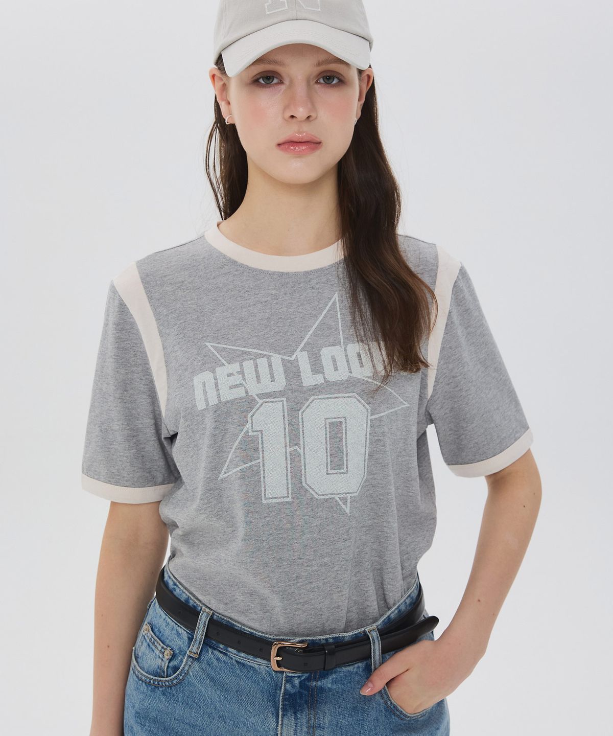 뉴루키(NEW LOOKY) Color block short sleeve t-shirt _Melange grey