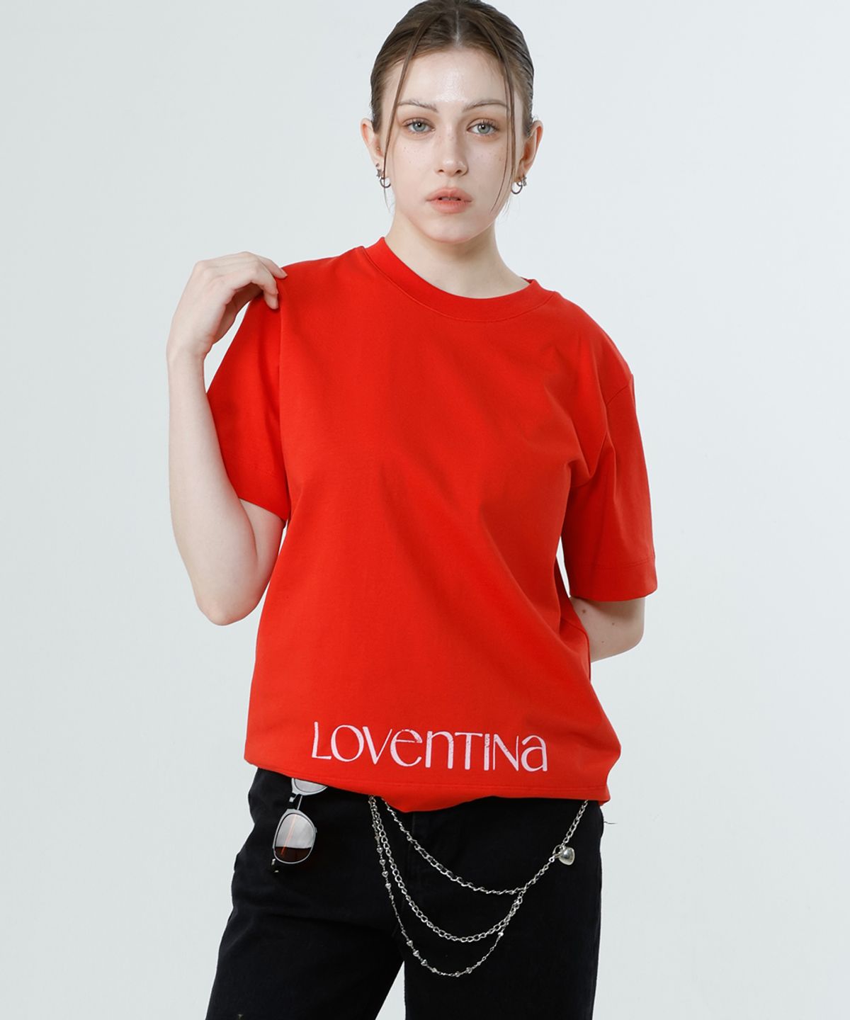 러벤티나(LOVENTINA) 멀티 프린팅 티_레드