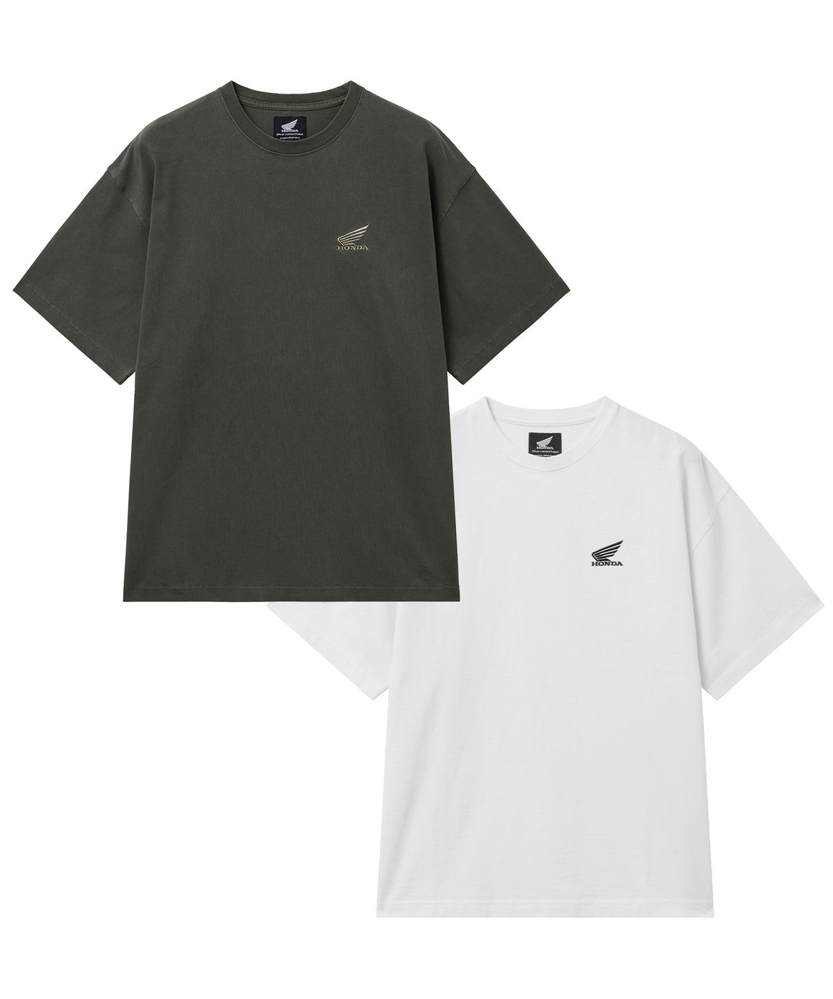핍스 모터사이클(PHYPS MOTORCYCLE) [2Pack] Original Wing Logo Pigment Short Sleeve Khaki & White