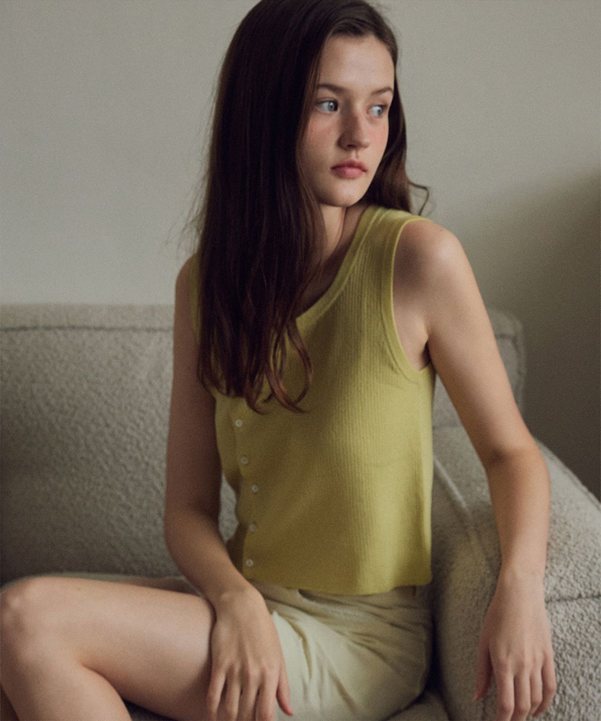 아우어노스텔지아(OURNOSTALGIA) Cider linen knit sleeveless_Olive(OC25-KN07)