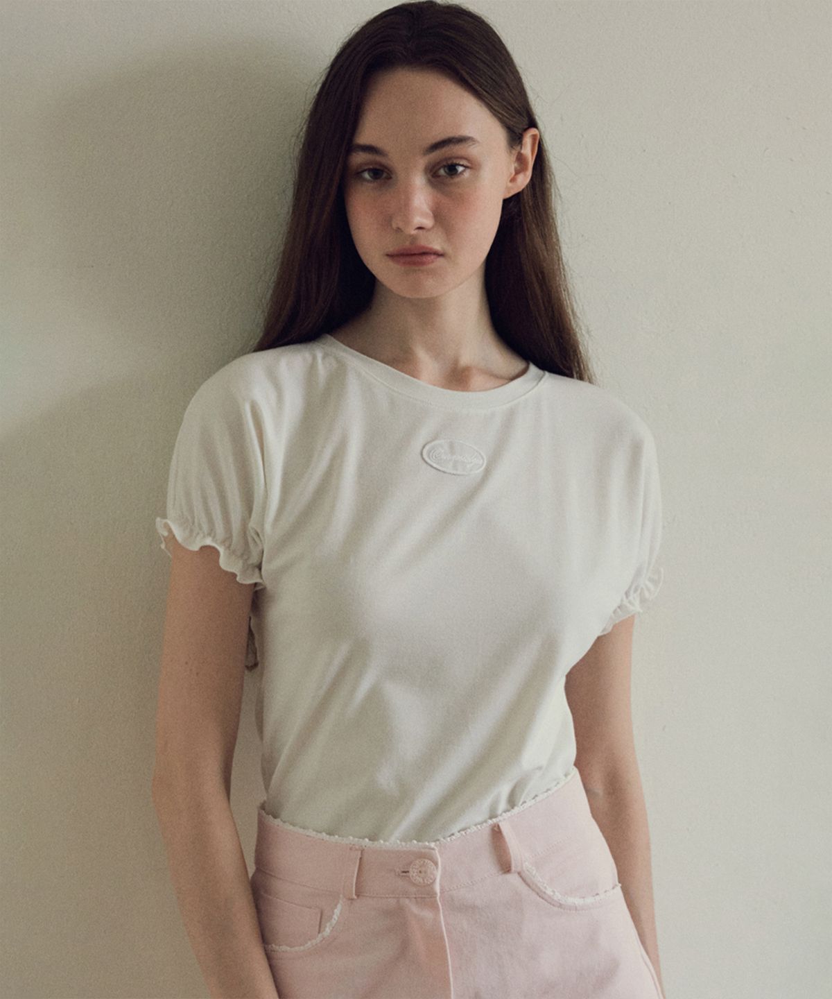 아우어노스텔지아(OURNOSTALGIA) Honeydew puff t-shirt_Ivory(O25-TP09)