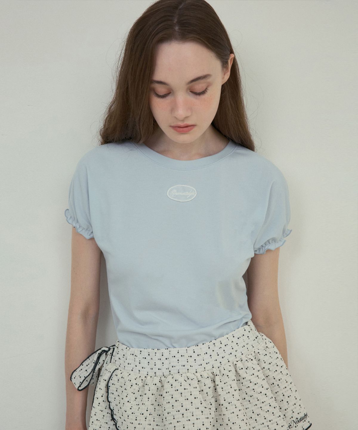 아우어노스텔지아(OURNOSTALGIA) Honeydew puff t-shirt_baby blue(O25-TP09)