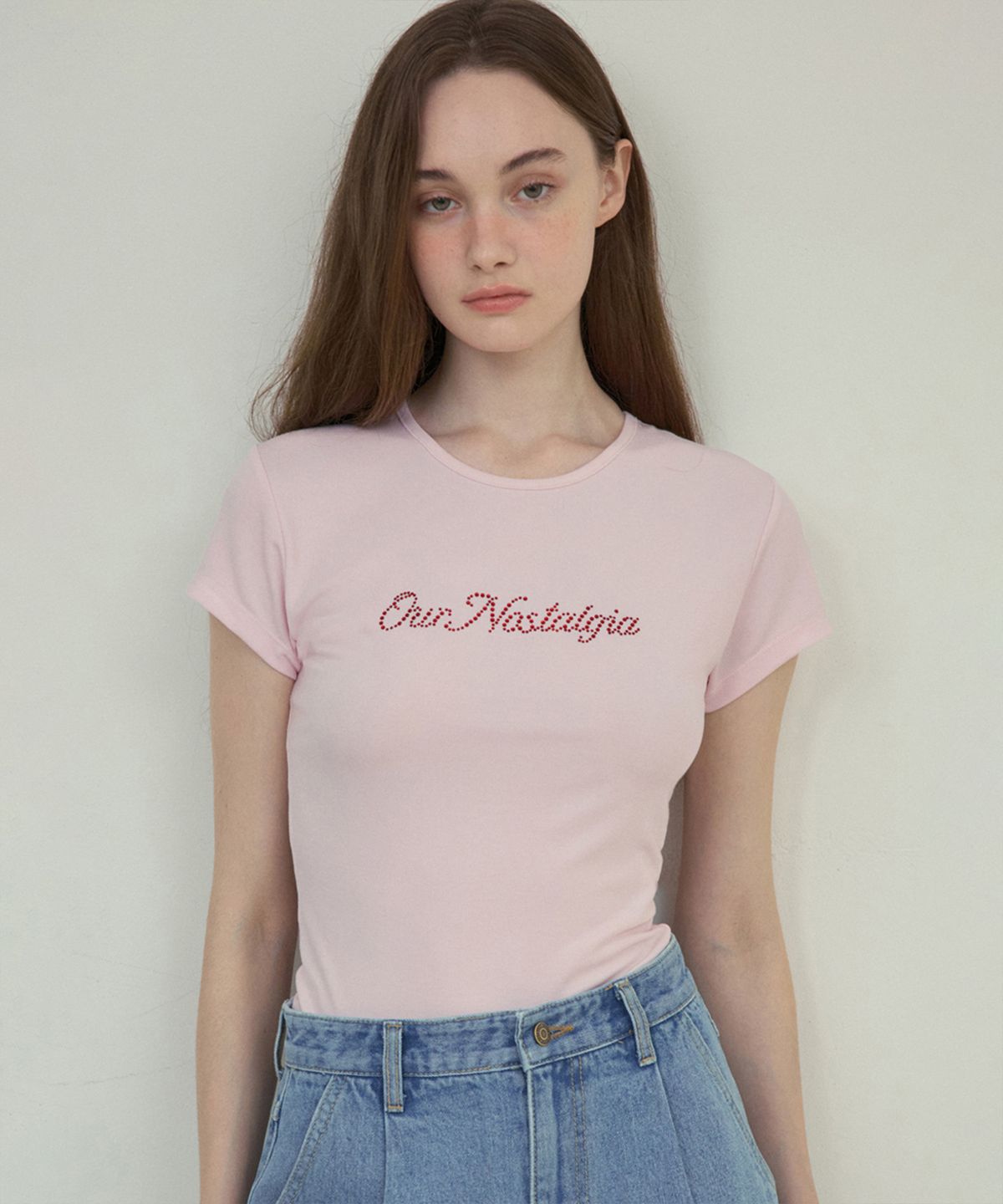 아우어노스텔지아(OURNOSTALGIA) Logo cubic t-shirt_Pale pink (O25-TP13)
