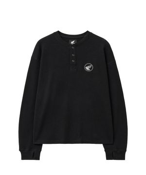 Waffle Henry Neck Long Sleeve Black