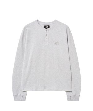 Waffle Henry Neck Long Sleeve White